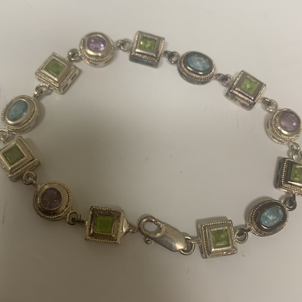 Semiprecious Stones Sterling Silver Bracelet 7”